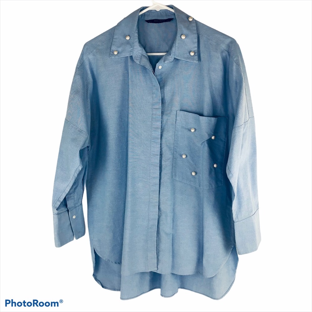 Zara Basic Collection Pearled Button Down Shirt L - image 1
